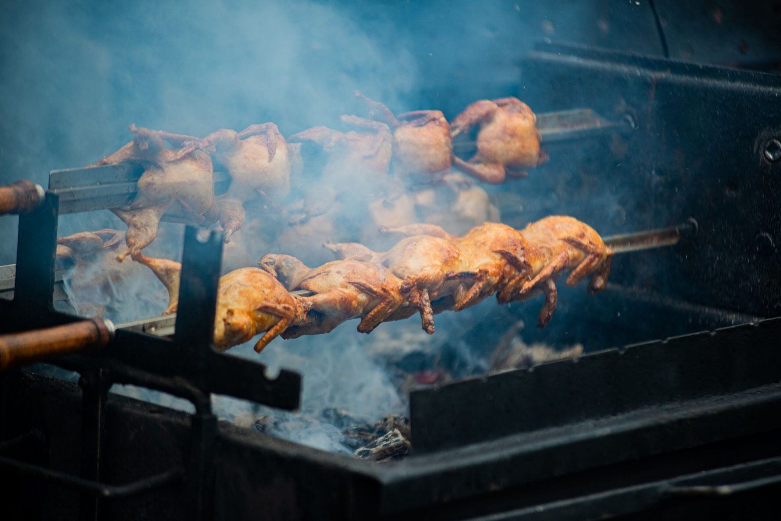 Young chickens roasting on spits (galeto)