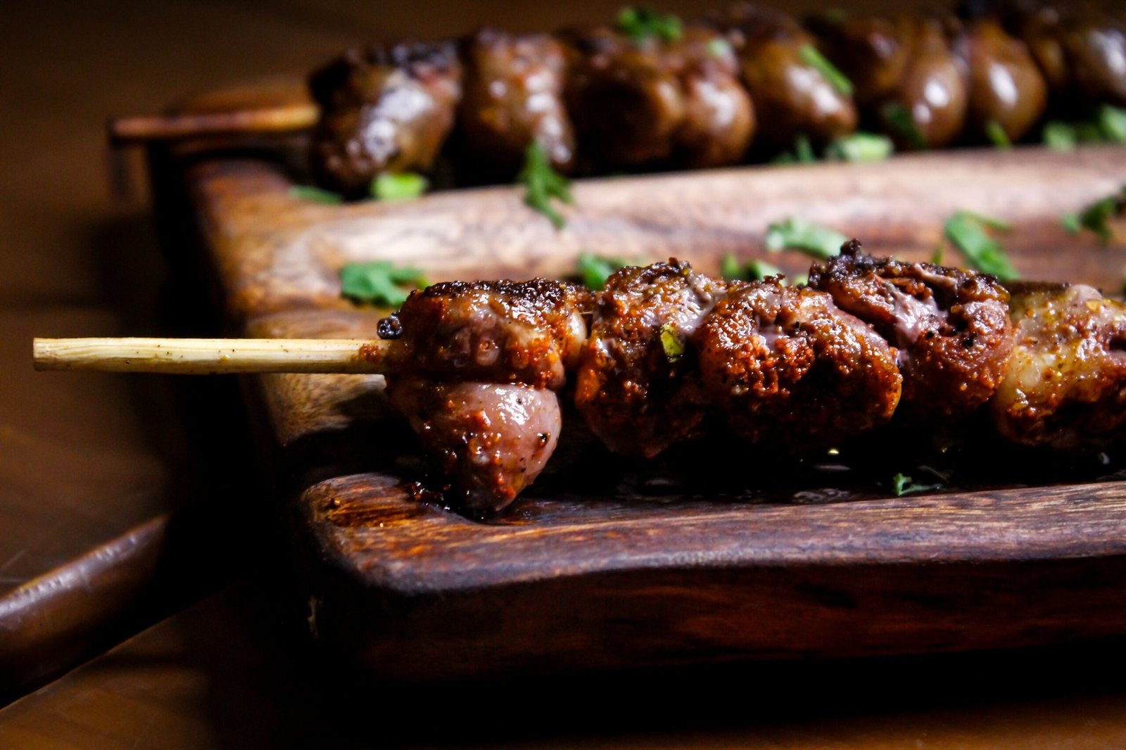 Chicken hearts on a skewer